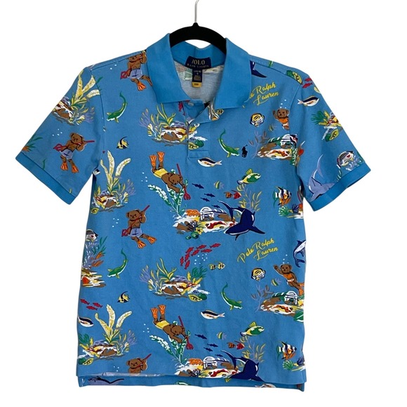 Polo Ralph Lauren Other - Polo Ralph Lauren Boys Blue Underwater Polo Bear Shark Shirt Size L 14-16
